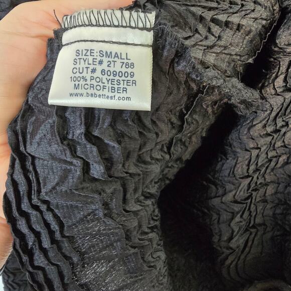 Babette Crinkle Textured Black Collarless Snap Jacket Shirt Minimalist Small - Picture 4 of 6